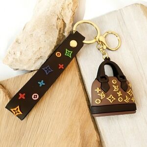 Initial Keychain Goldtone Charm Luck Handbag Purse Satchel Silicone Blossom New